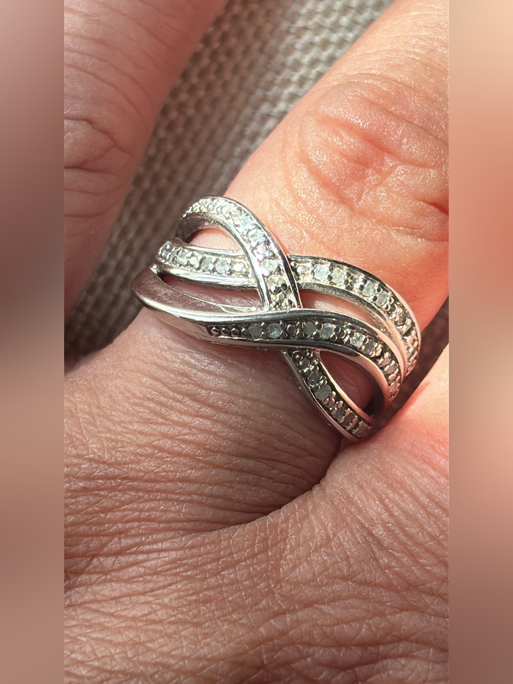 Sterling Silver Crisscross Pavé Ring with Genuine Diamonds